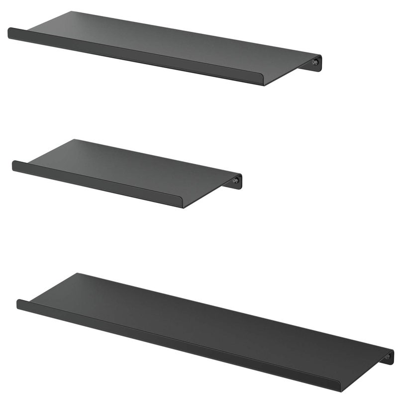 SRIWATANA Black Floating Shelves, Metal Wall Shelves Set of 3 for Bedroom, Living Room, Bathroom, Kitchen, Matte Black - Image 1